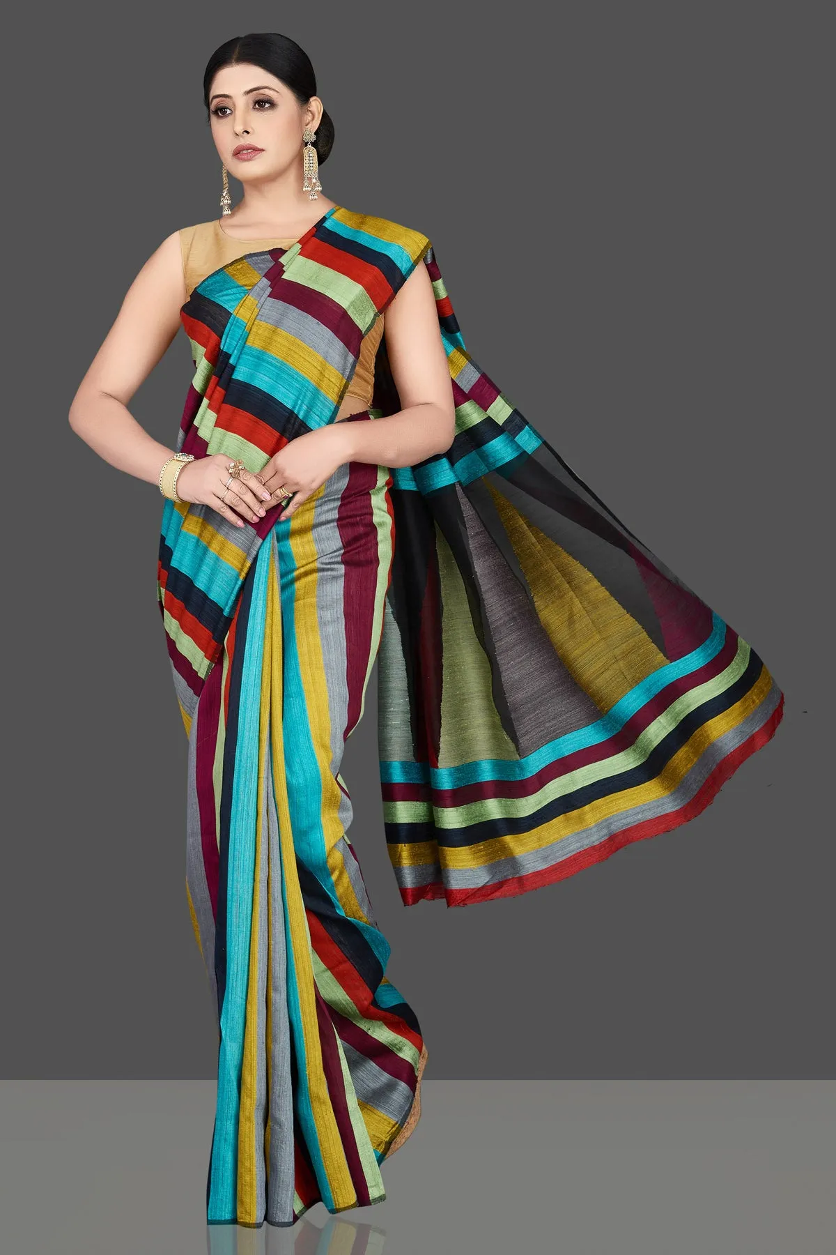 90L393 Multicolor Stripes Matka Silk Sari