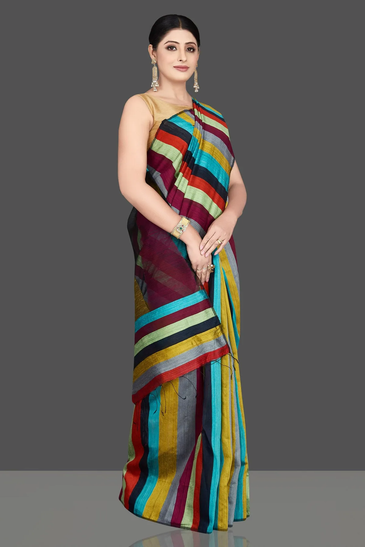 90L393 Multicolor Stripes Matka Silk Sari