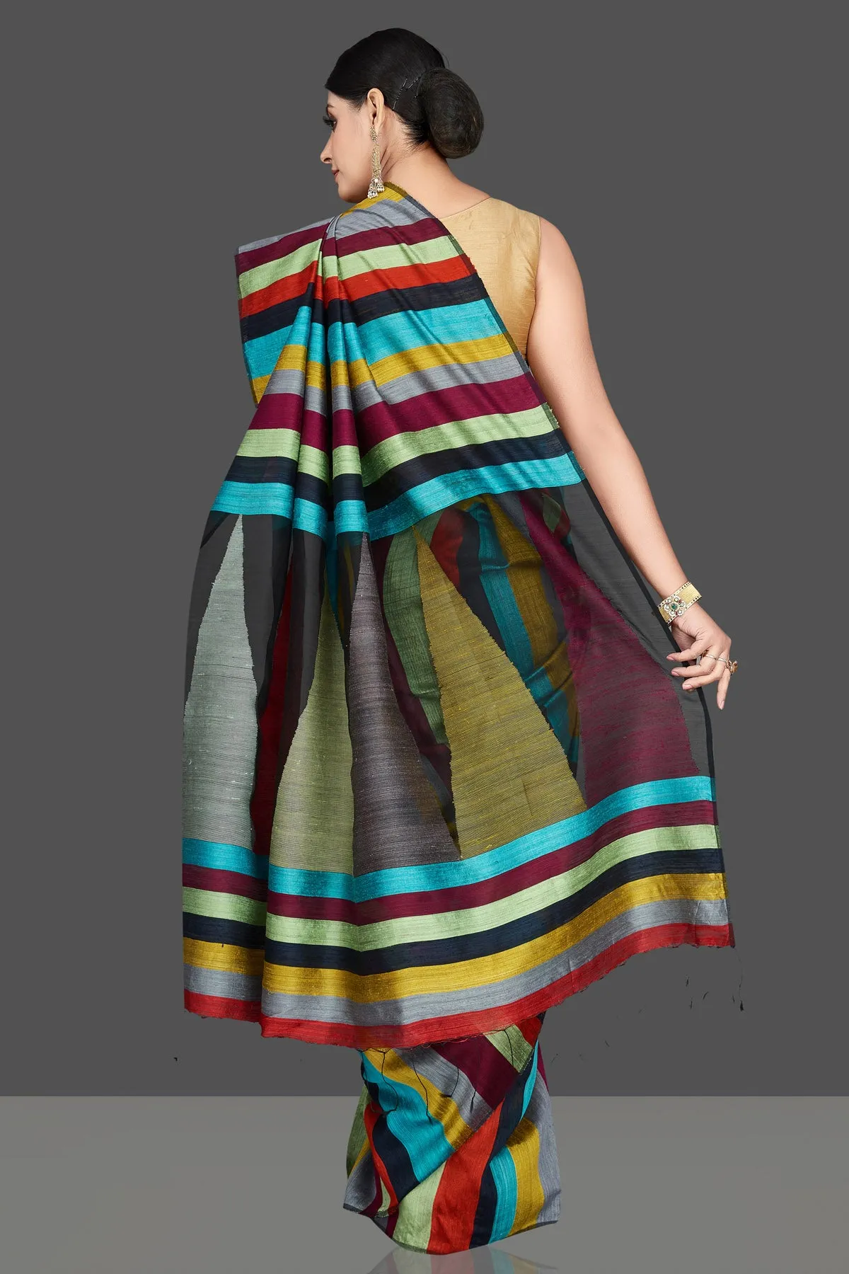 90L393 Multicolor Stripes Matka Silk Sari