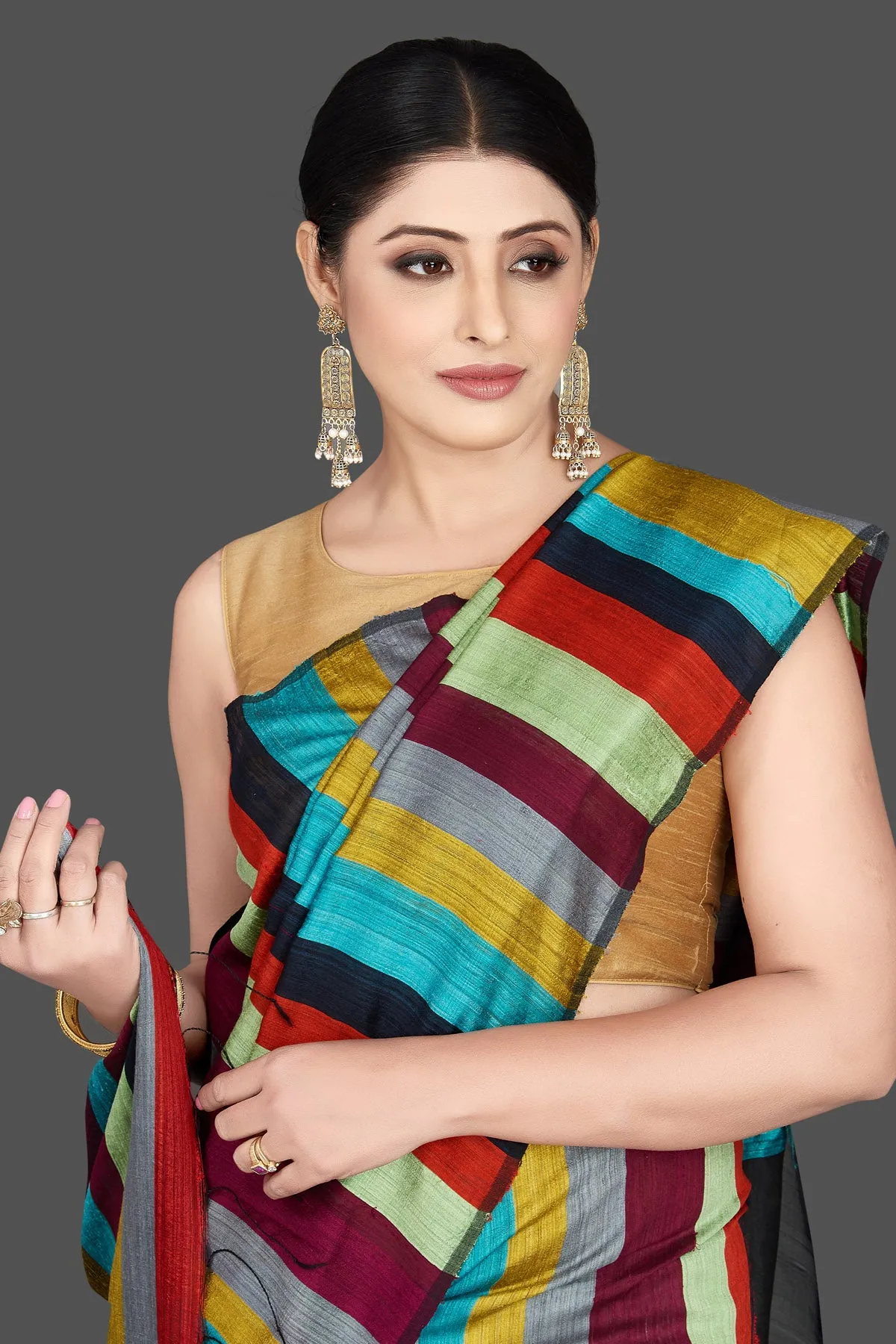 90L393 Multicolor Stripes Matka Silk Sari