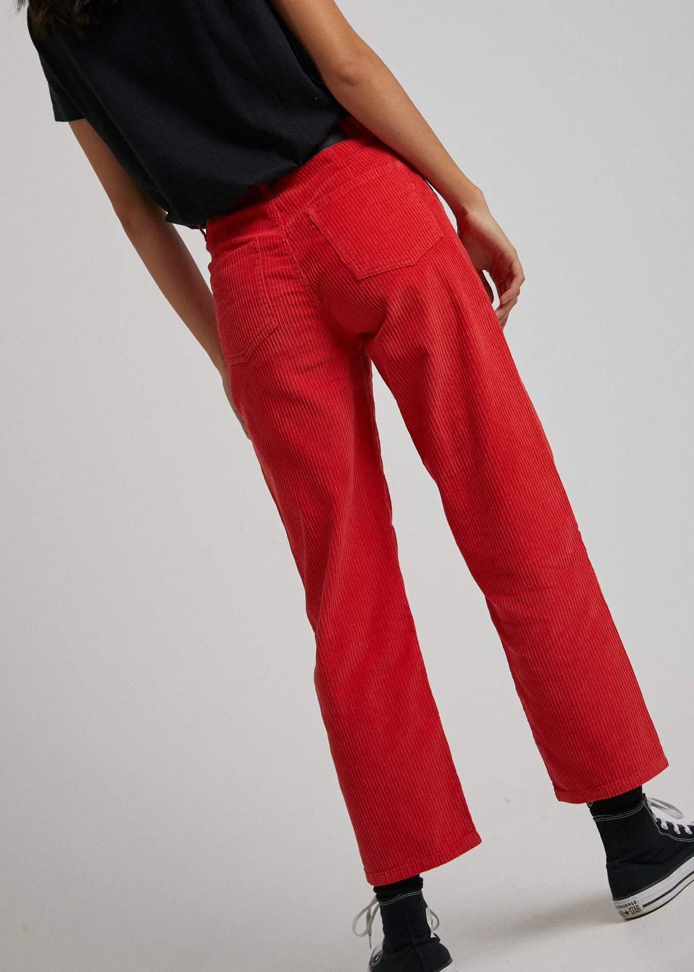 Afends Womens Shelby - Mixed Corduroy Wide Leg Pant - Flame Red