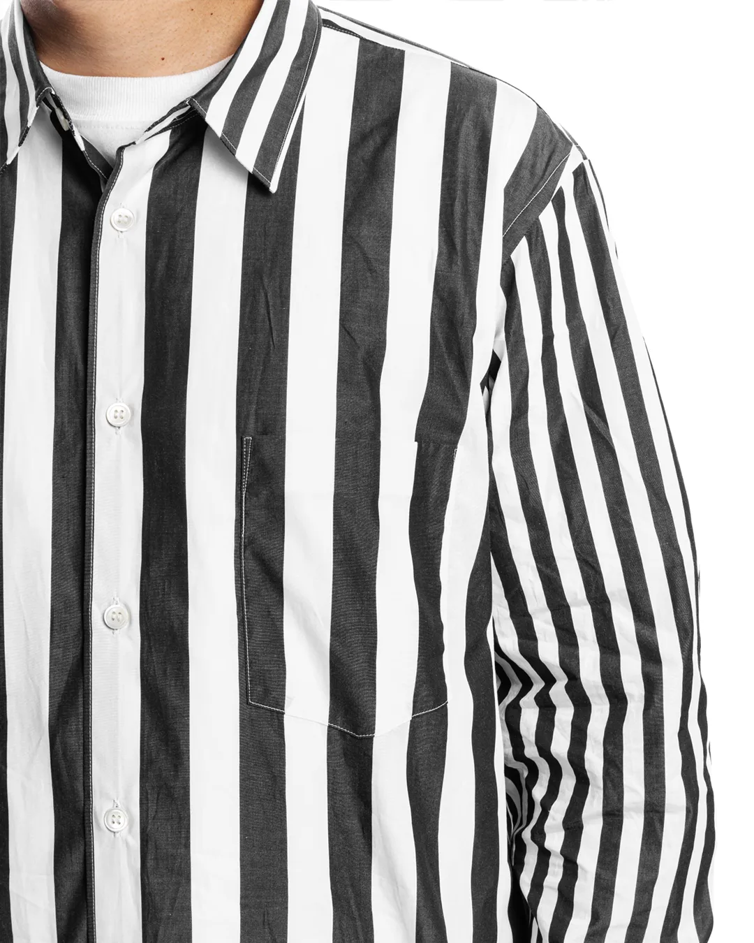 Asymmetric Hem Striped Shirt White / Black