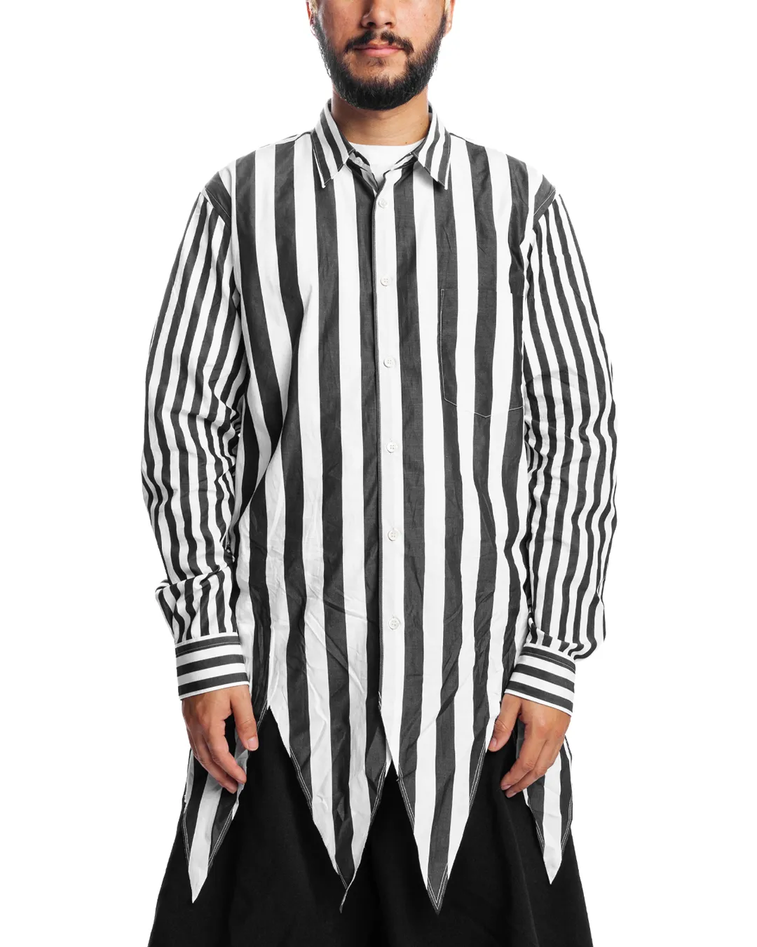 Asymmetric Hem Striped Shirt White / Black