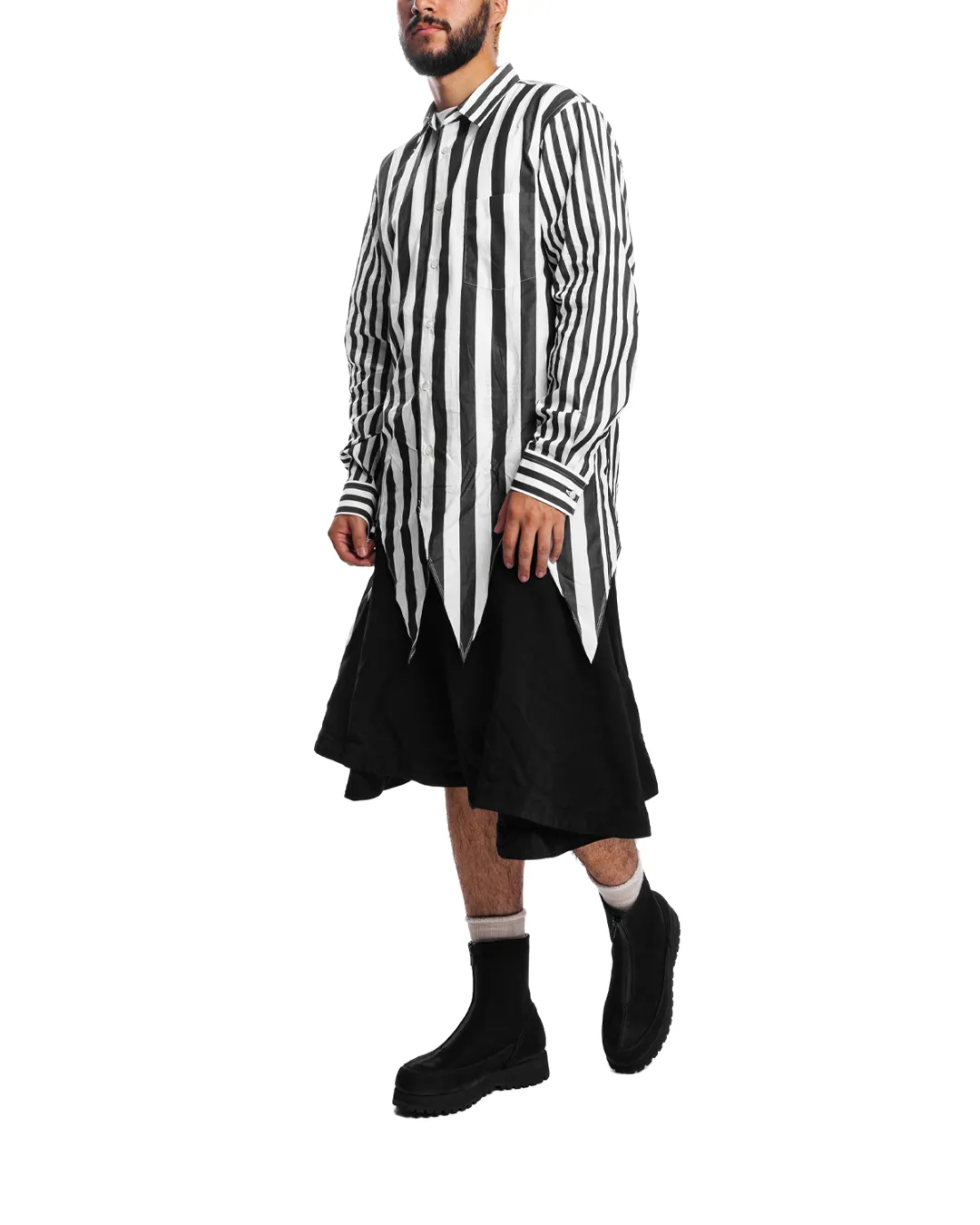 Asymmetric Hem Striped Shirt White / Black