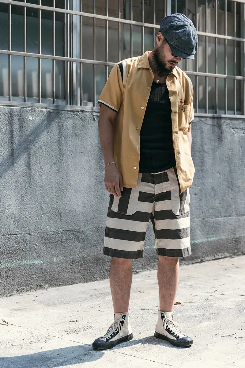 Black White Prison Striped Shorts - Vintage Men's Relaxed Fit Work Pants