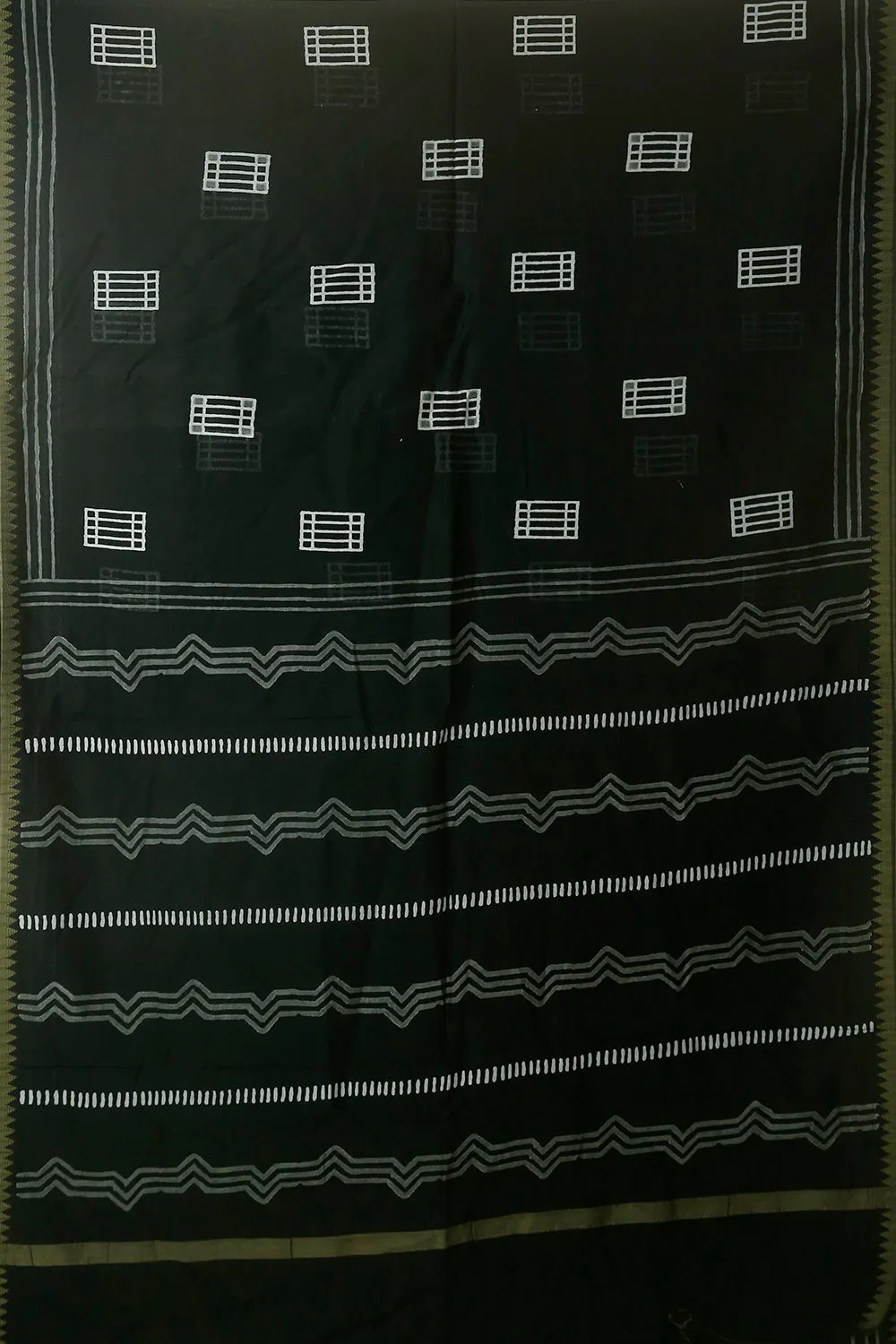 Black with Butta Ghicha Border Chanderi Saree