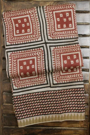 Boxed Patterned Rust Red Ghicha Border Chanderi Saree