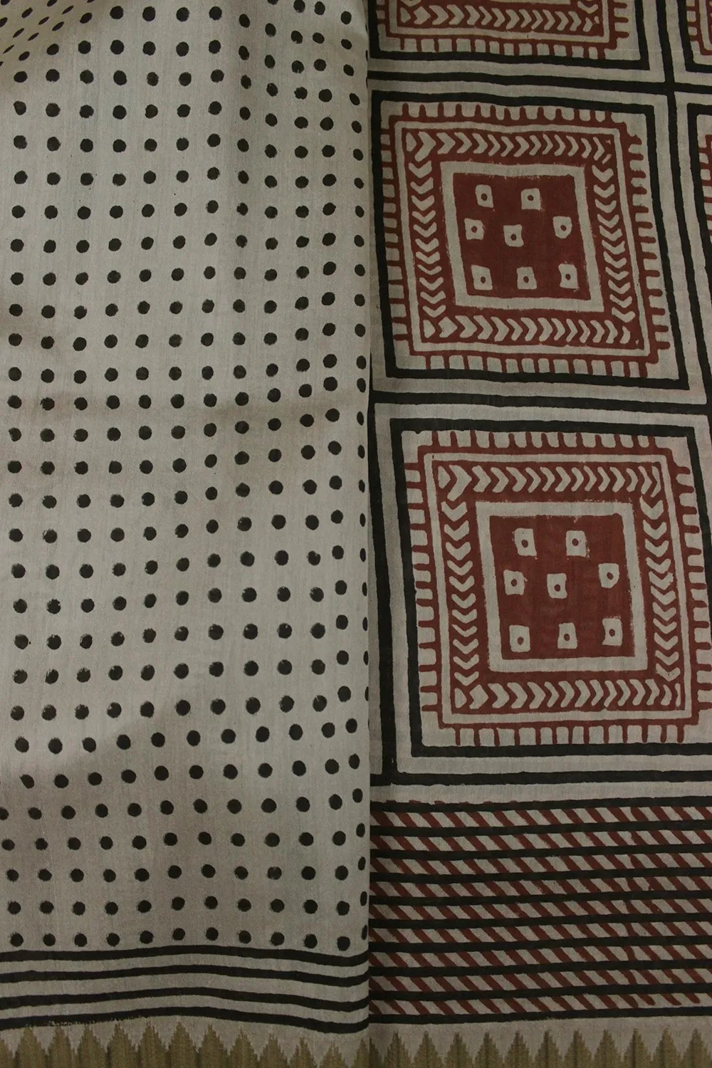 Boxed Patterned Rust Red Ghicha Border Chanderi Saree