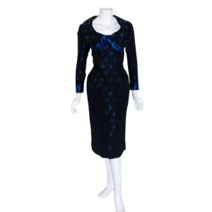 CEIL CHAPMAN 1960s Black and Blue Silk Cocktail Dress