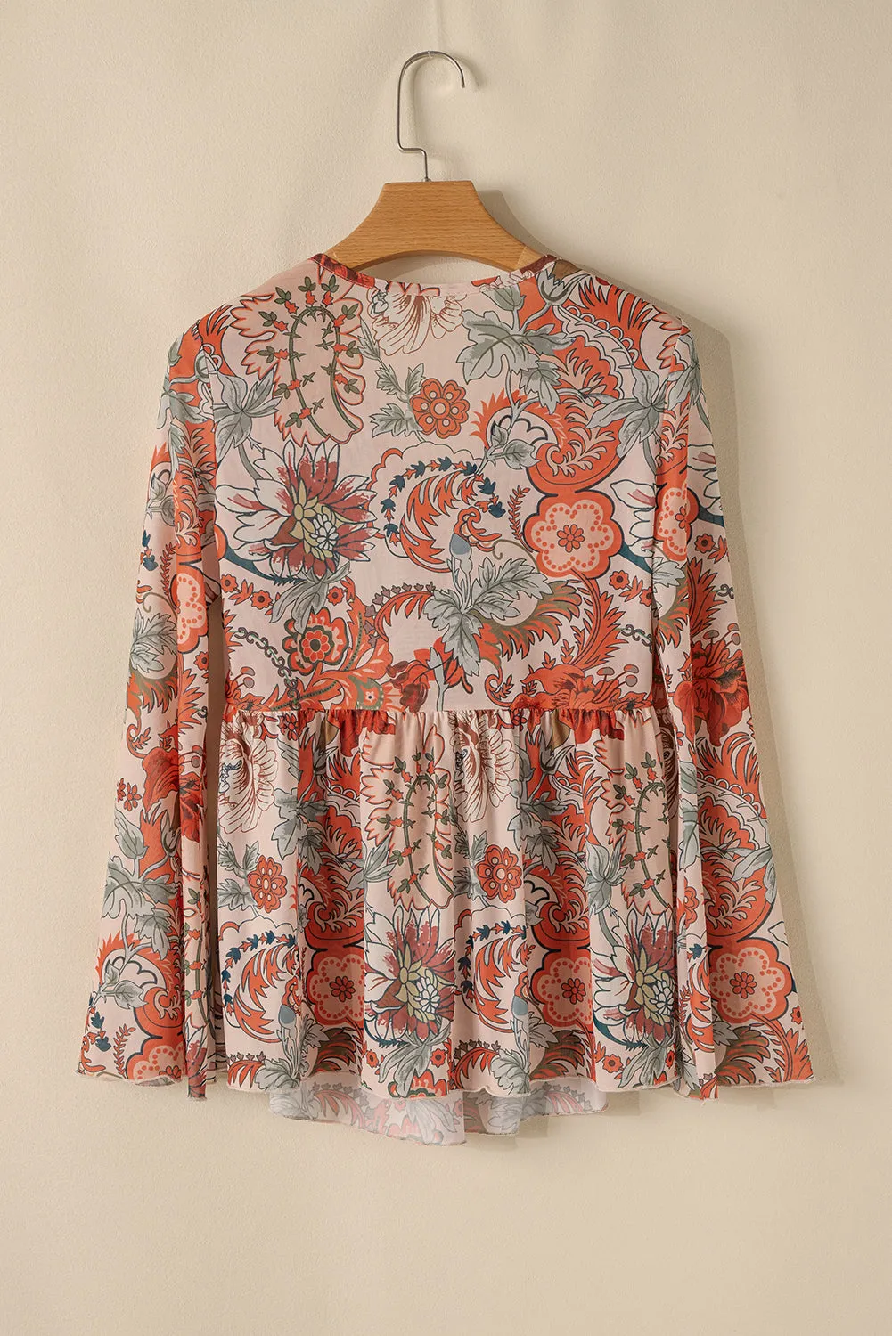 Celeste Floral V Neck Knot Bell Sleeve Blouse