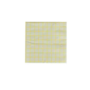 Chartreuse & Grey Grid Cocktail Napkins