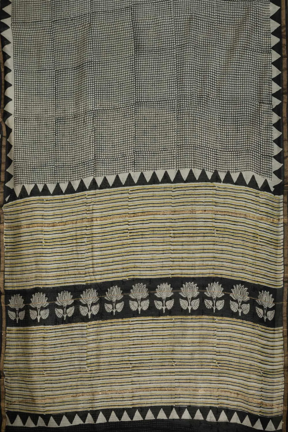 Checkered Pattern Block Printed Chanderi saree