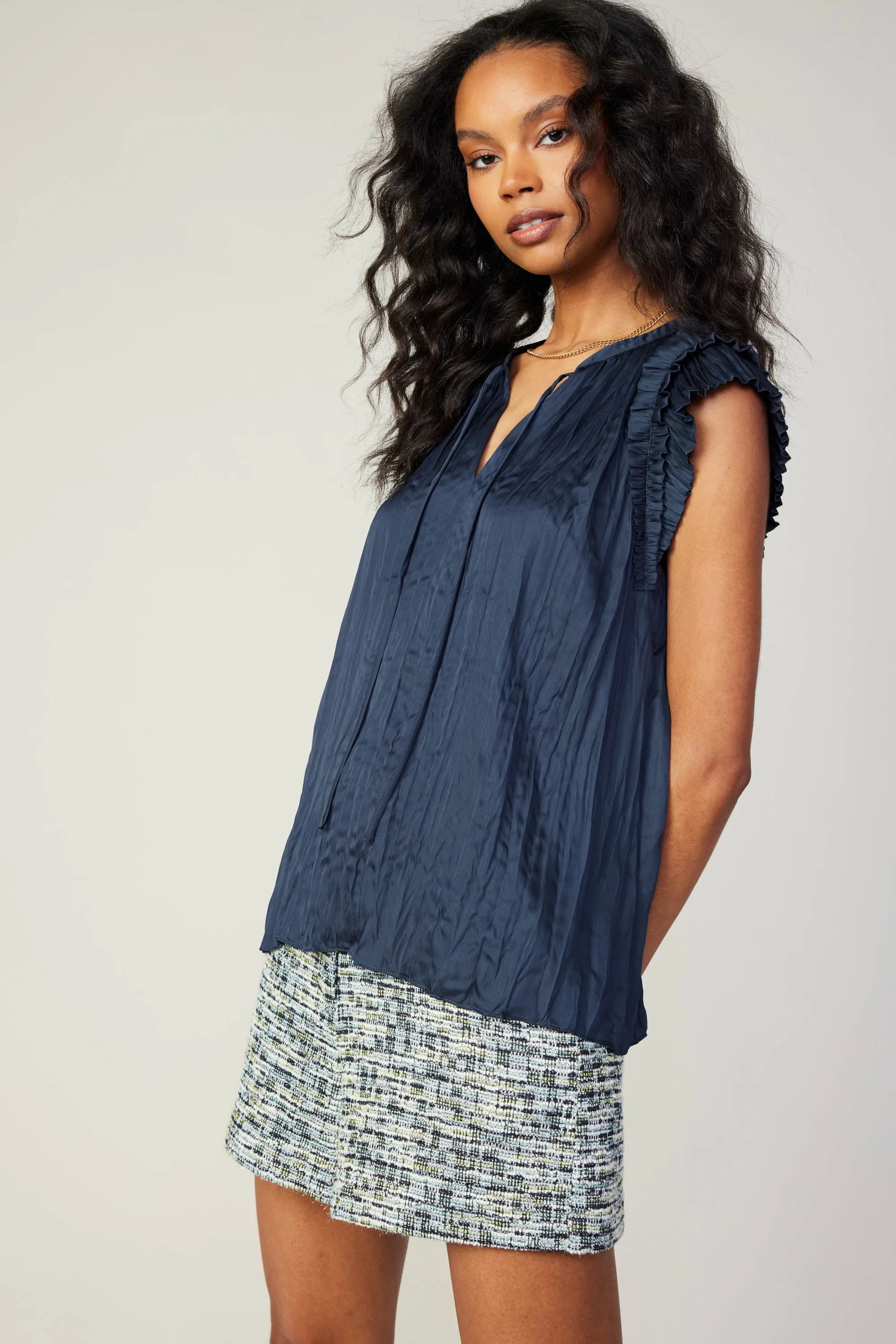 Crinkled Flutter Sleeve Top