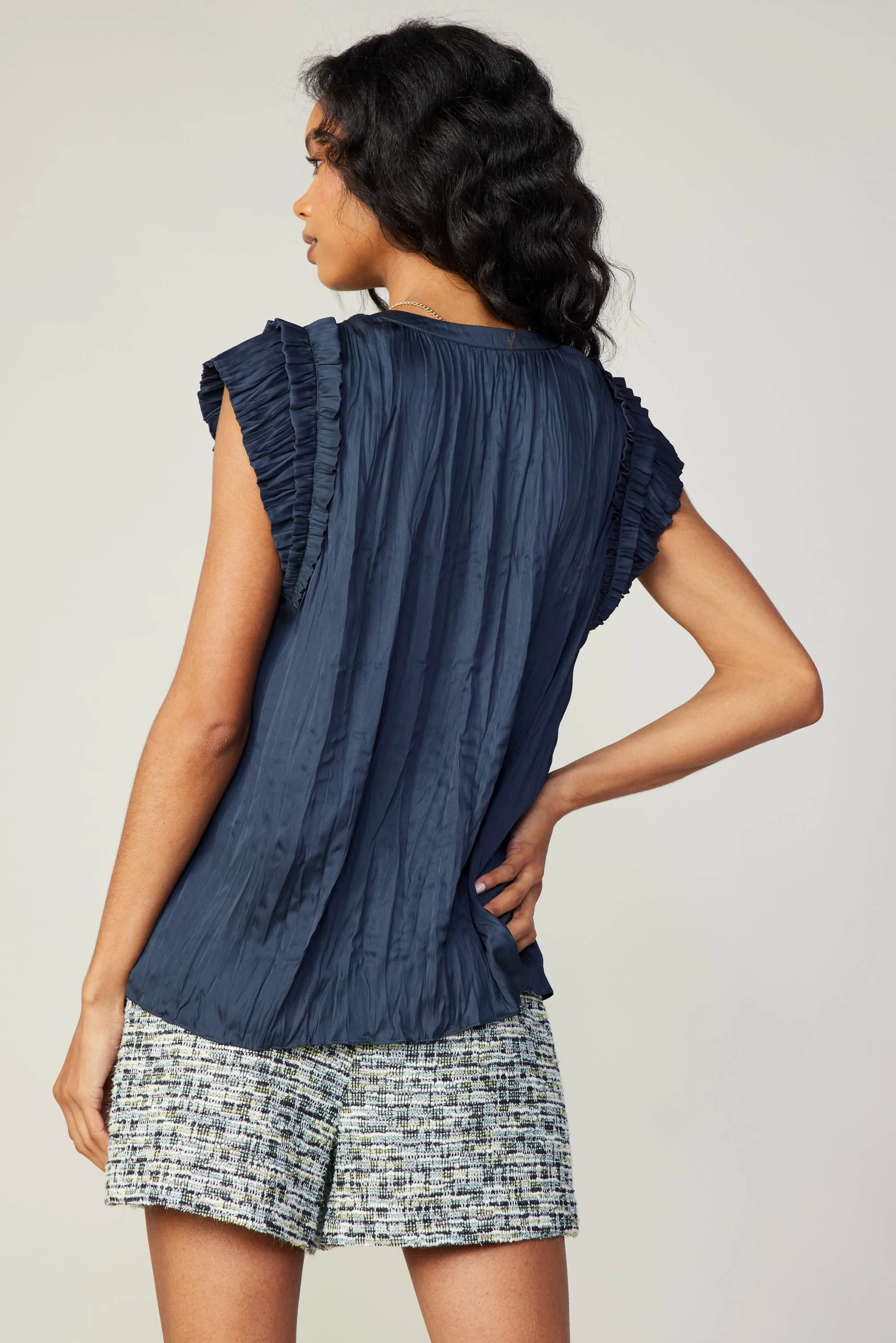 Crinkled Flutter Sleeve Top