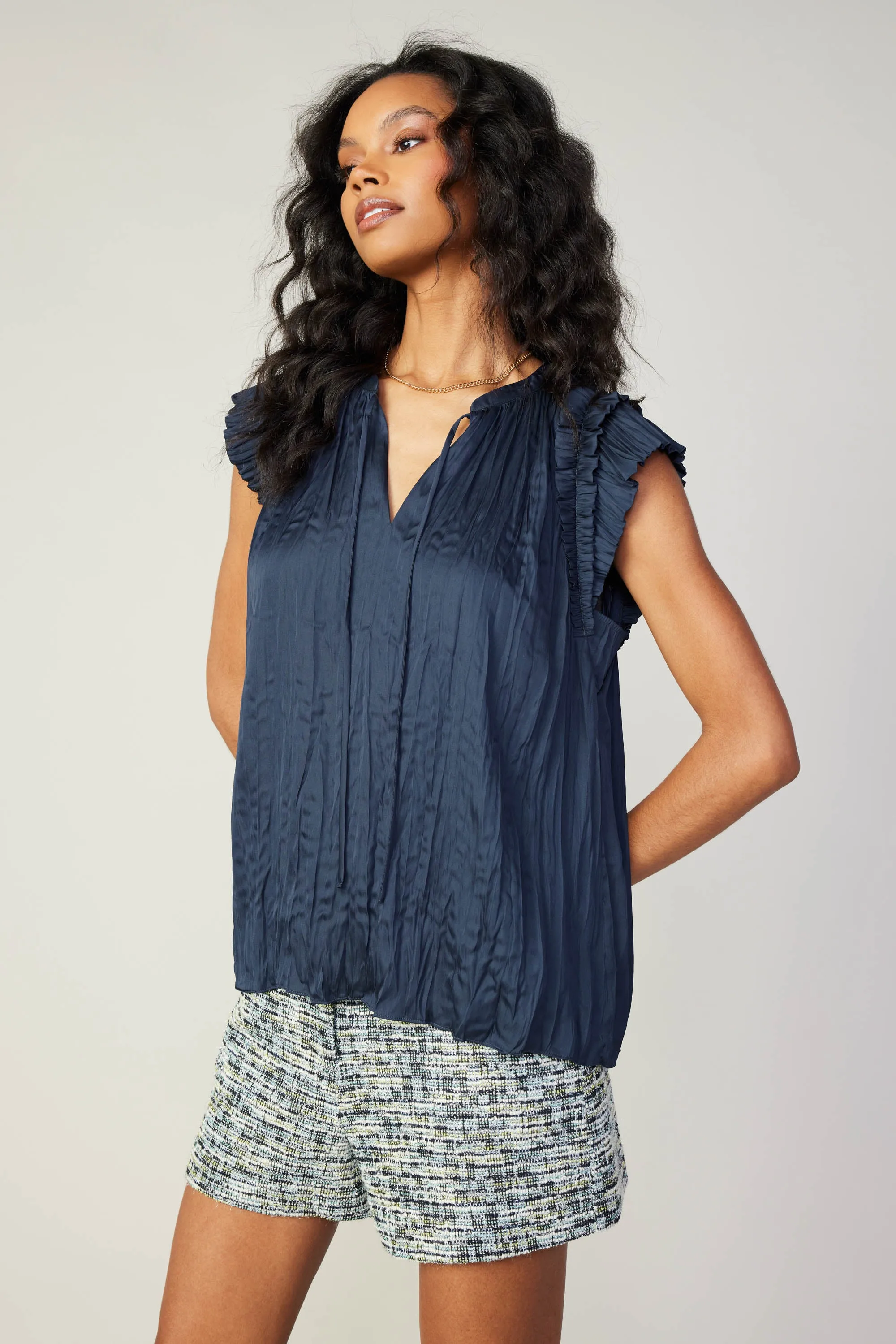 Crinkled Flutter Sleeve Top