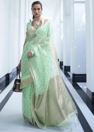 Designer Mint Green Silk Saree with Stitched Blouse