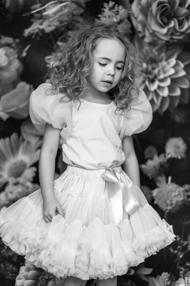 DOLLY WORLD SHORT PUFF SLEEVE ORGANZA DRESS WITH COTTON BODY white