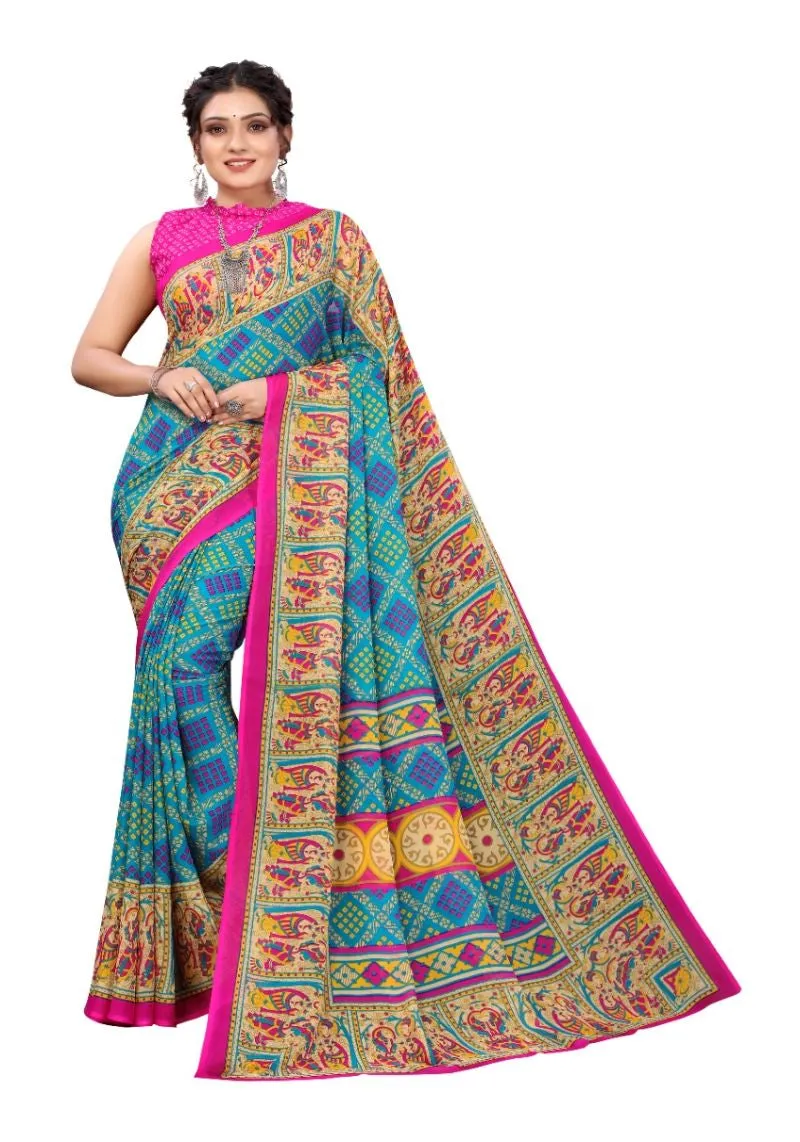 Elegant Floral Printed Georgette Saree