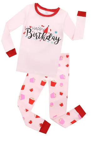 Elowel Girls Happy Birthday 2 Piece fall shirts for women Pajama Set 100% Cotton (Size 12 Months -12 Years)