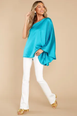 Enveloped In Elegance Teal One Shoulder Top