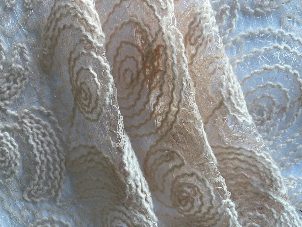 Ethereal Blushed Beige Spiral Acrylic Mesh Fabric (Made in Italy)