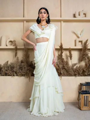 Fish Cut Drape Saree with Pearl Blouse