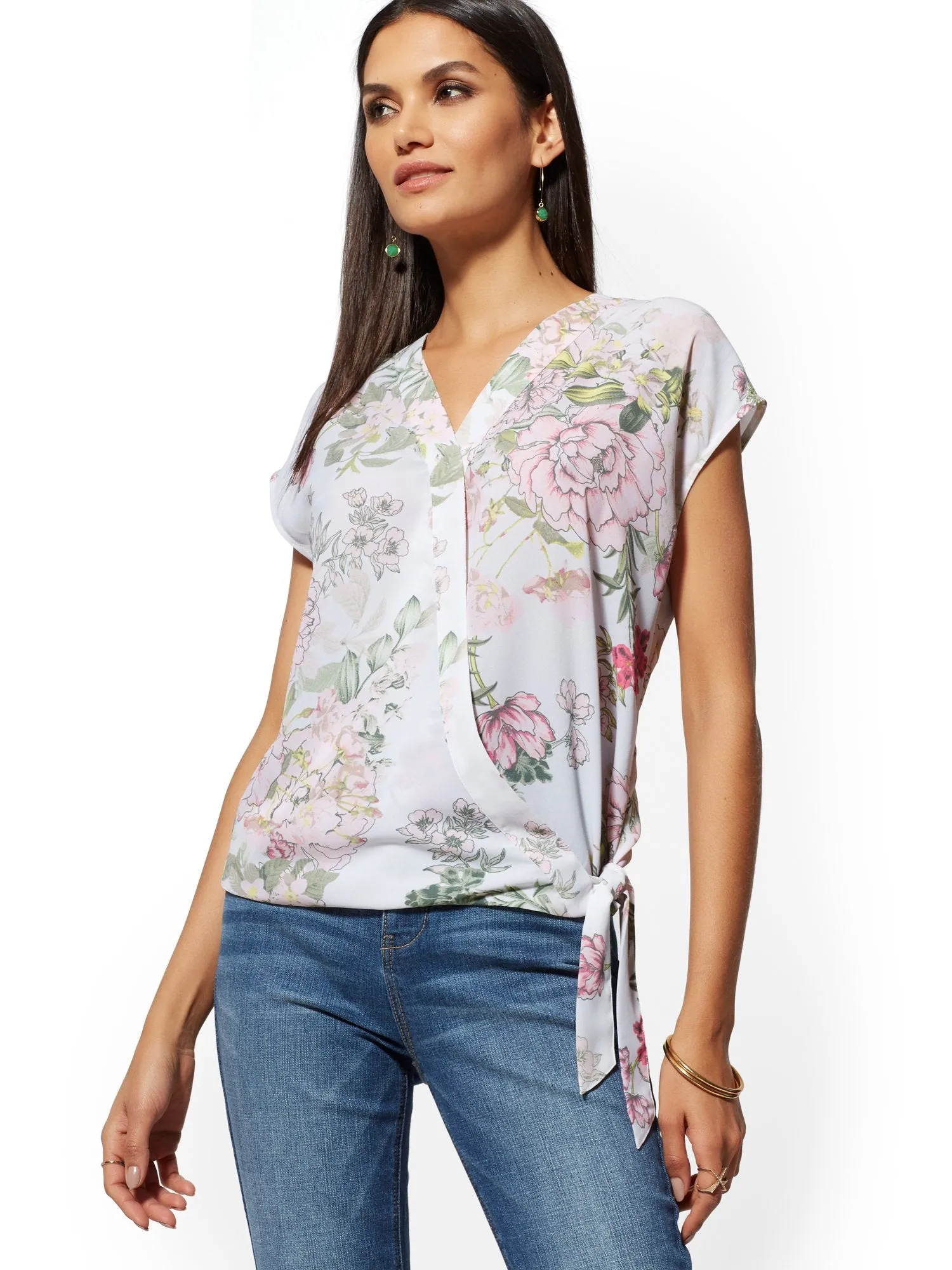 Floral Tie-Front Wrap Blouse