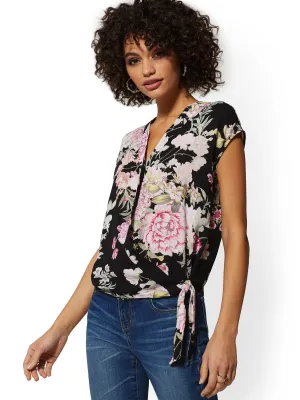 Floral Tie-Front Wrap Blouse