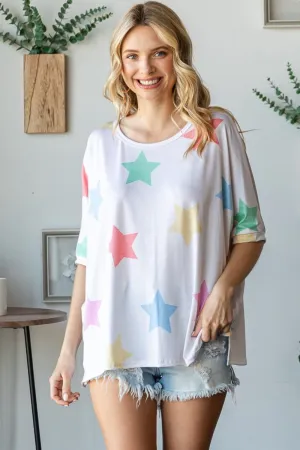 Full Size Multi Colored Star Print T-Shirt