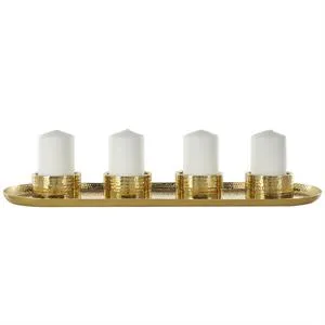 Gold Stainless Steel Metal 4 Candle Candelabra with Attached Tray