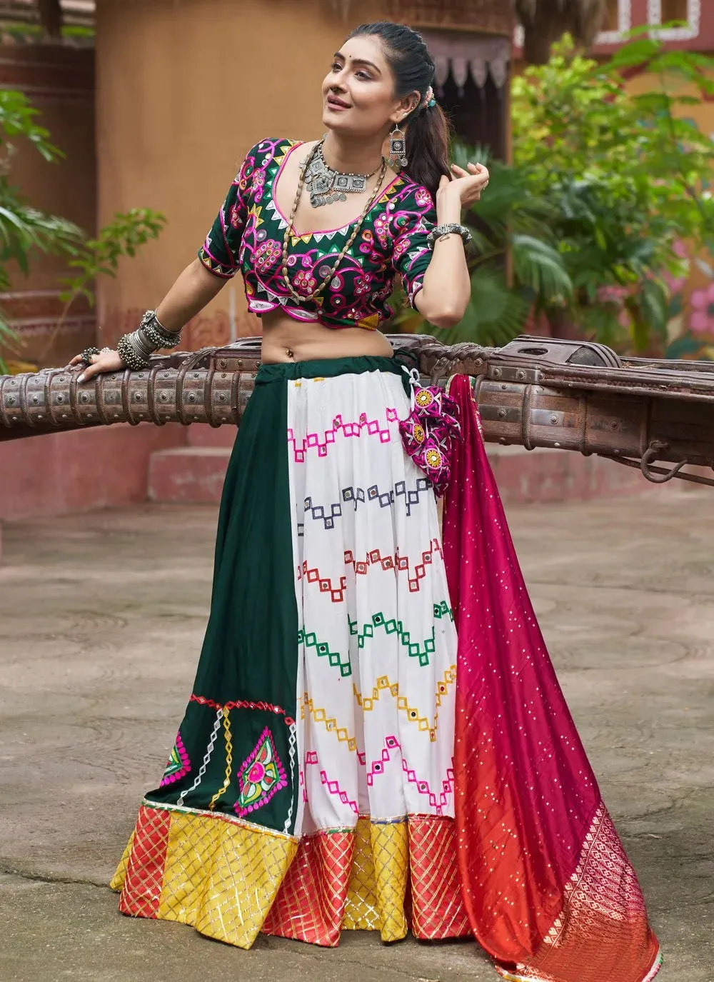 Graceful Multi Colored Embroidered Navratri Lehenga Choli