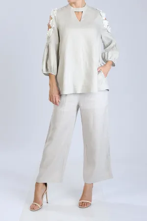 Gray Wide Leg Linen Pants