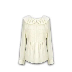 J. Peterman Women's Pleated Collar Silk Blouse - Cream