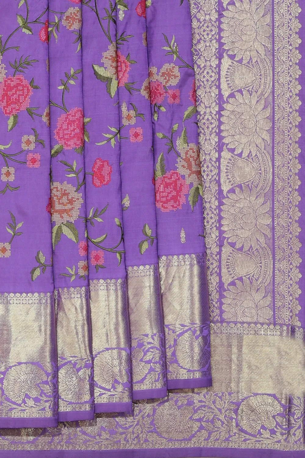 Kanchipattu Embroidery Purple Saree