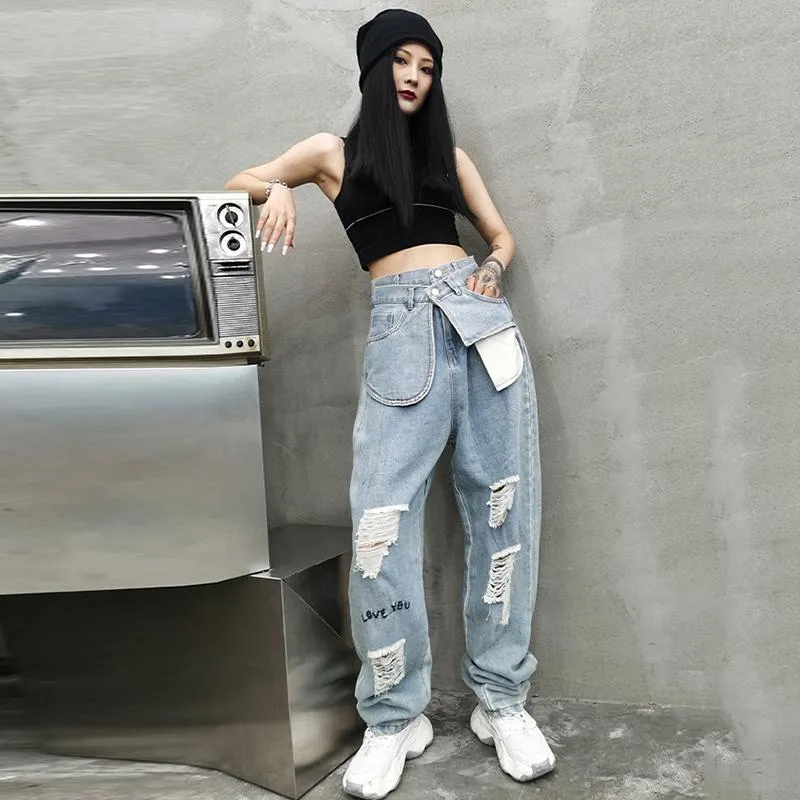 Kuma High Waist Ripped Denim Pants