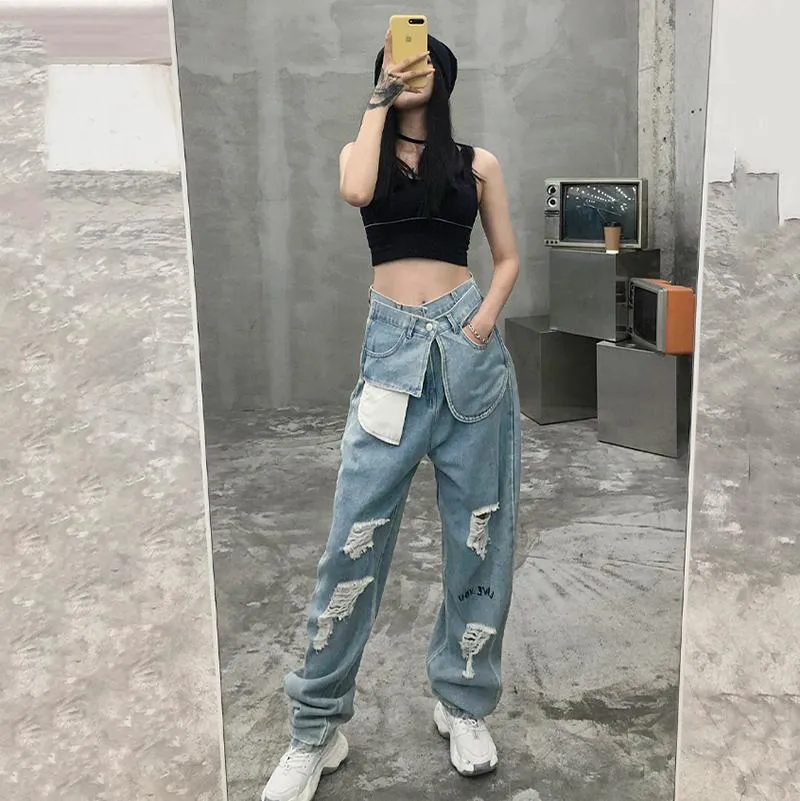 Kuma High Waist Ripped Denim Pants