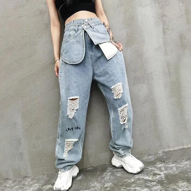 Kuma High Waist Ripped Denim Pants