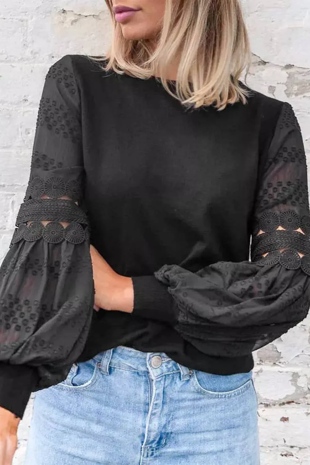 Lace Lantern Sleeve Blouse