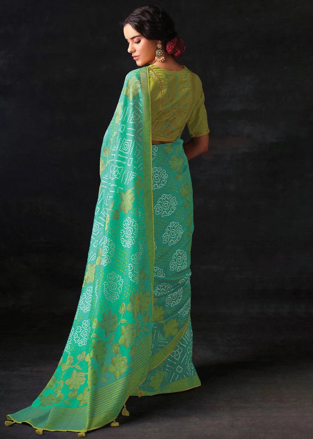 Light Turquoise Blue Bandhani Silk Saree