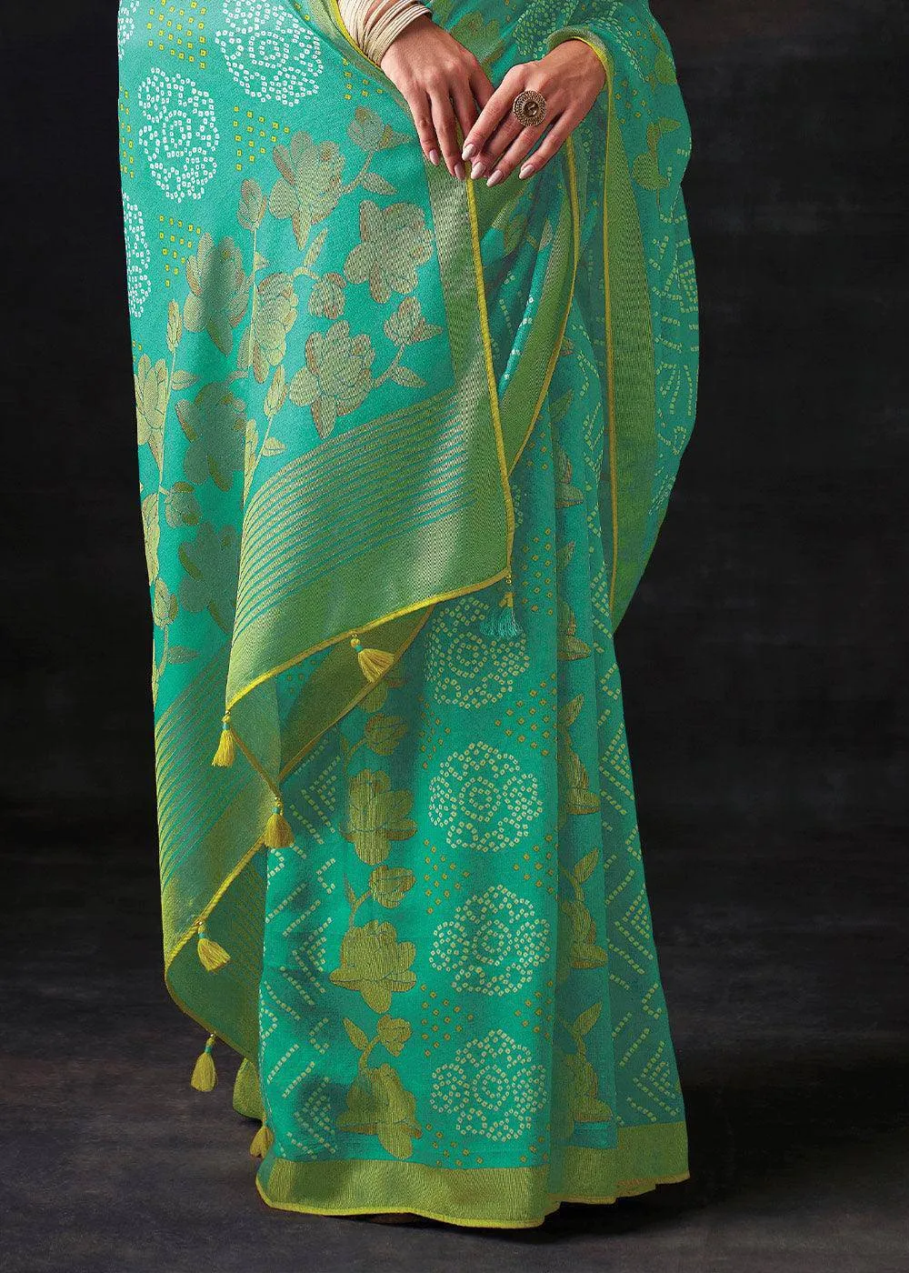 Light Turquoise Blue Bandhani Silk Saree