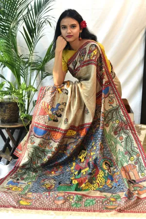 Madhubani Paints Durga Avatar Madhubani Handpainted Saree