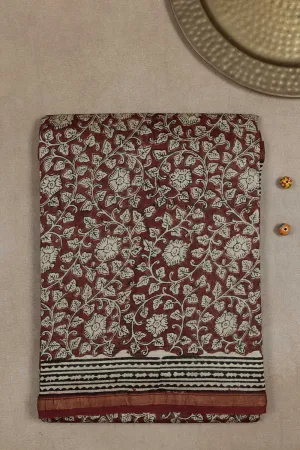 Maroon with Floral Chanderi Silk Cotton saree