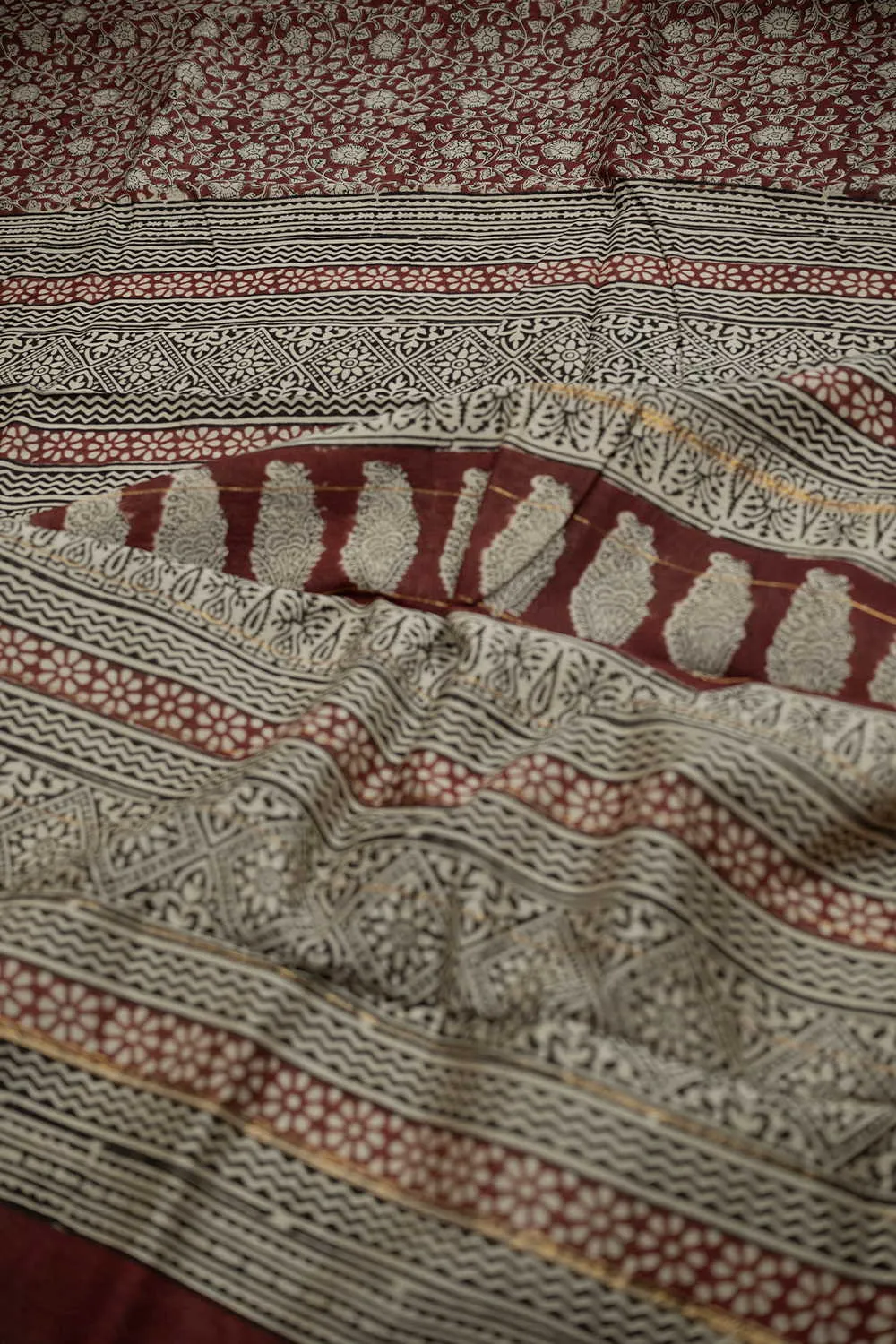 Maroon with Floral Chanderi Silk Cotton saree