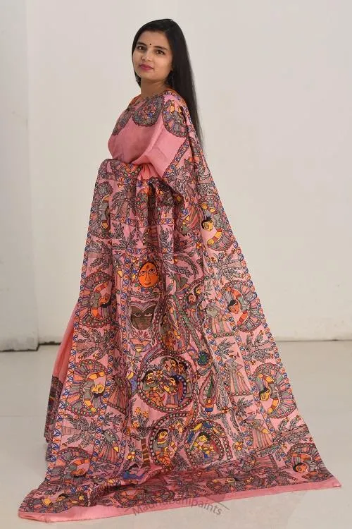 Mithila Gudiya Handpainted Madhubani Saree