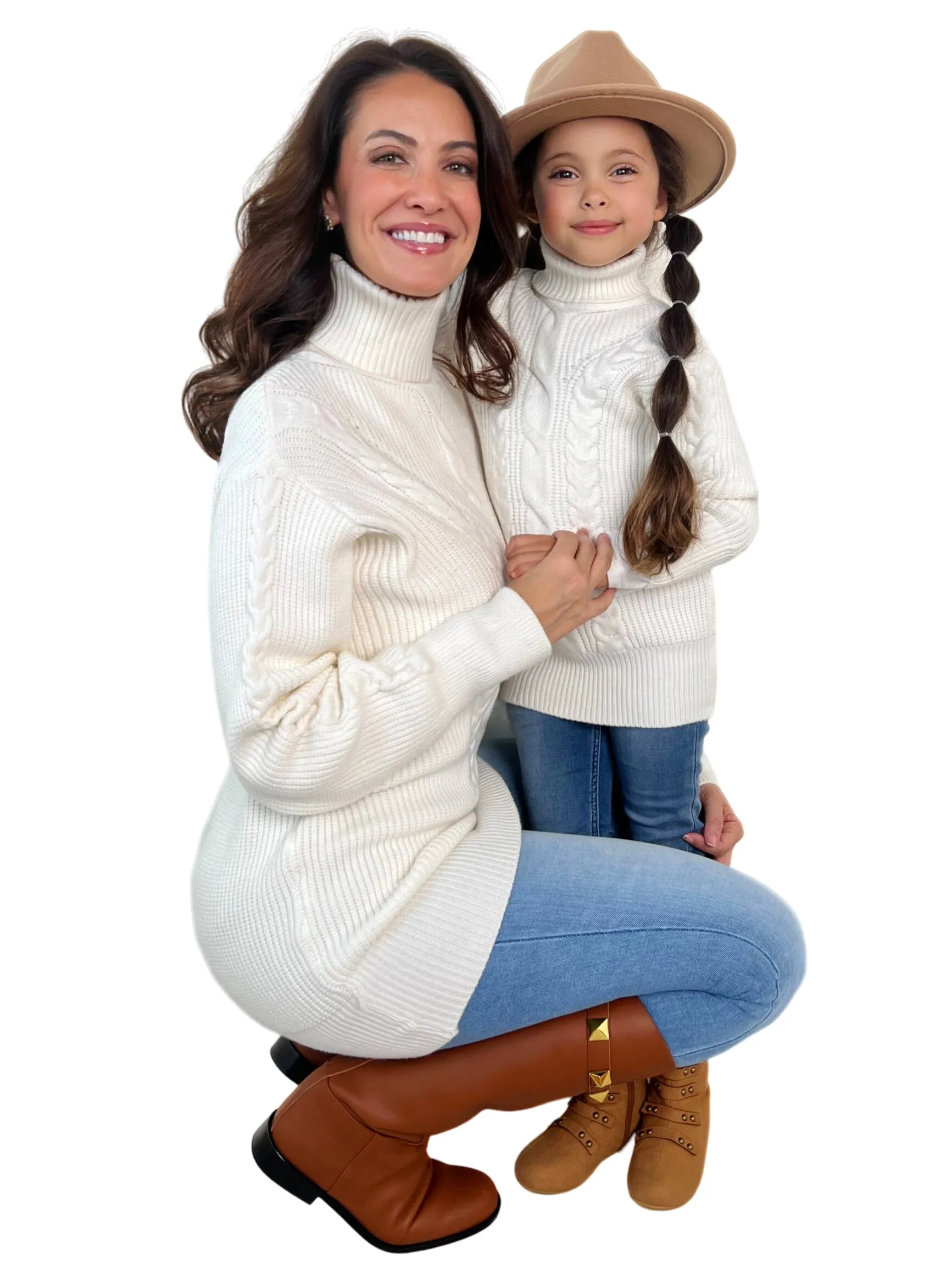 Mommy And Me Cream Oversized Cable Knit Sweater