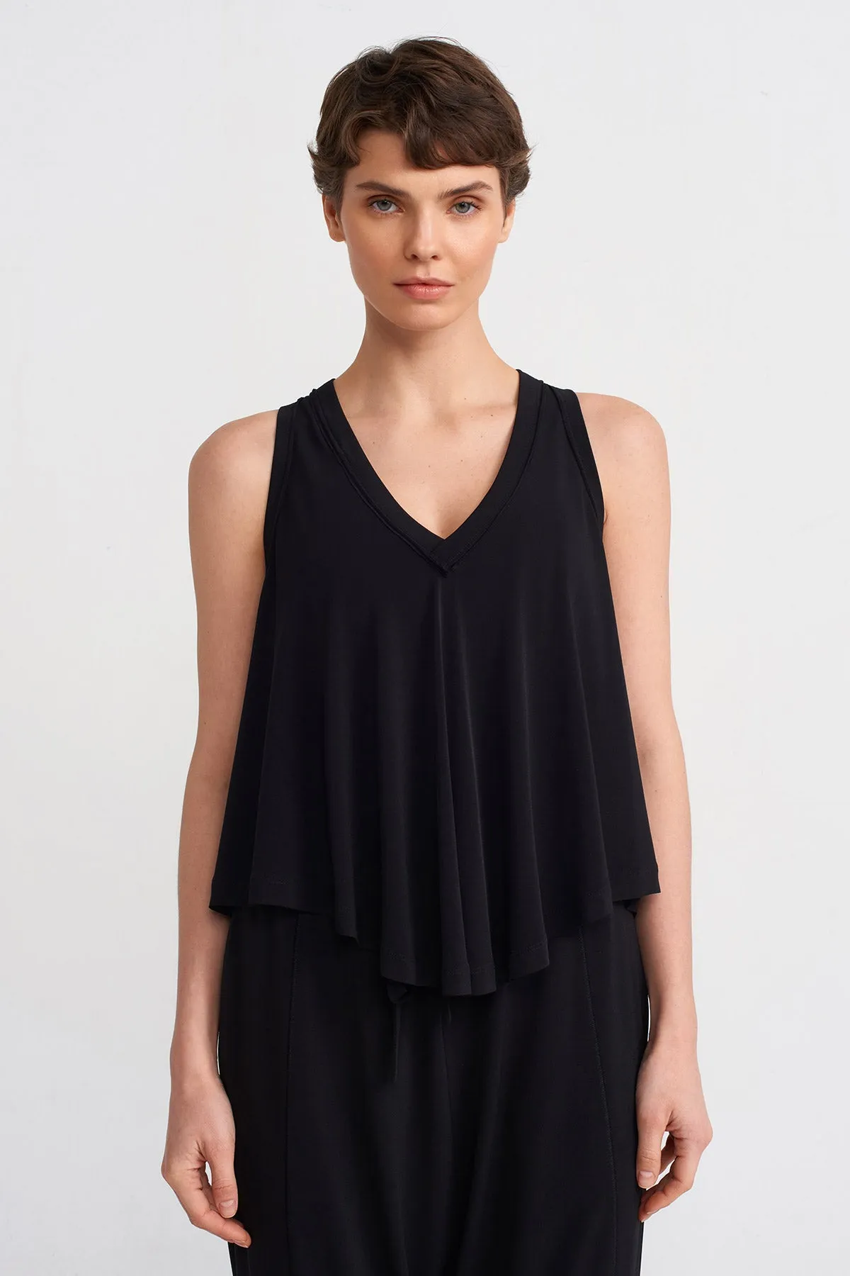 Nu V-Neck Draped Jersey Blouse Black