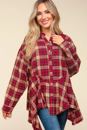 Plaid Button Down Sharkbite Shirt