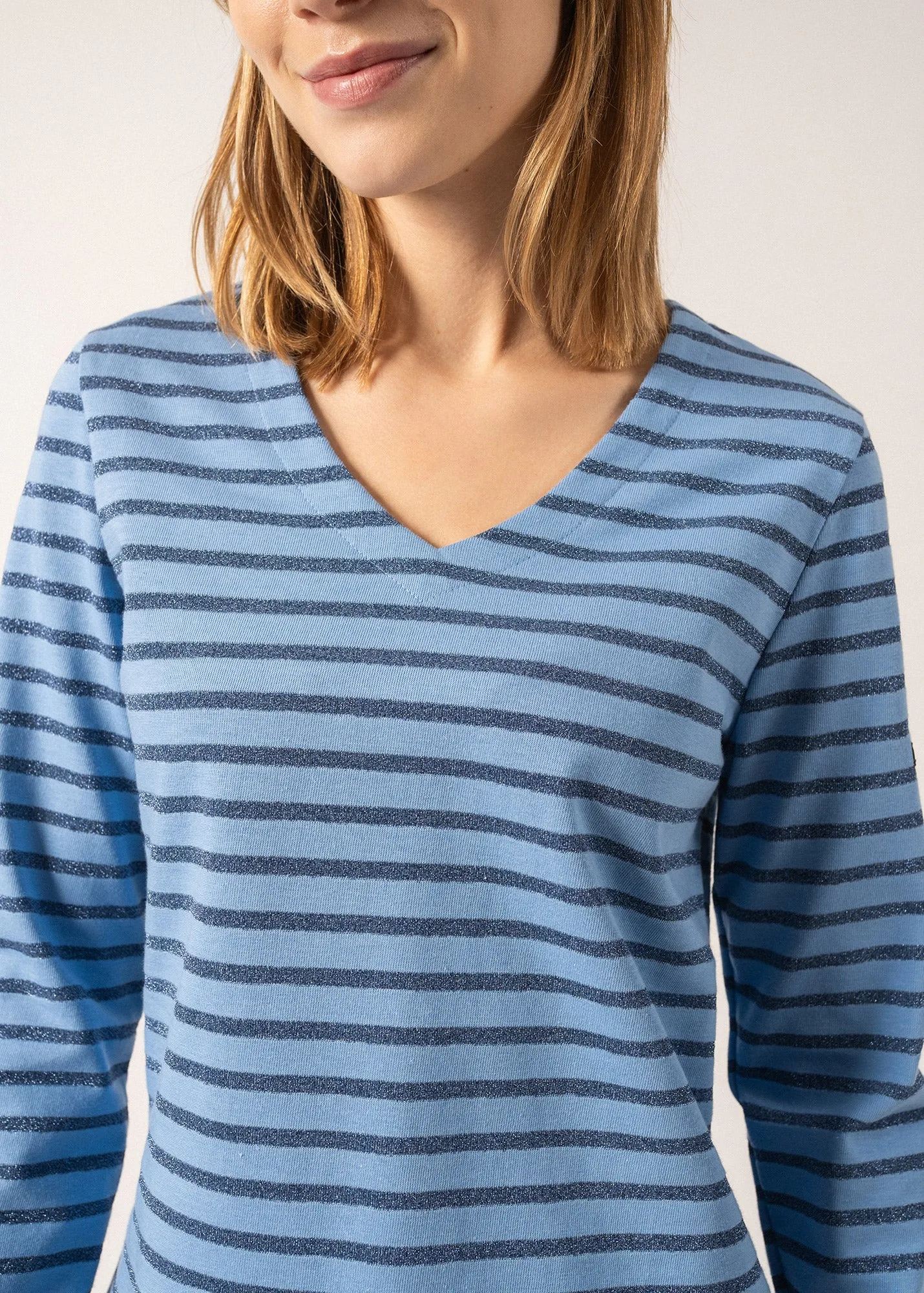 Puy T-Shirt V-Neck - Cotton Jersey (OXYGENE/BLEU)