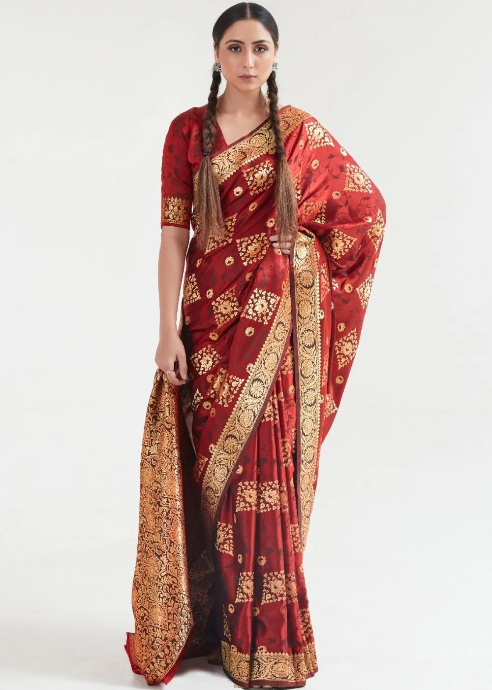 Sangria Red Zari Woven Banarasi Silk Saree