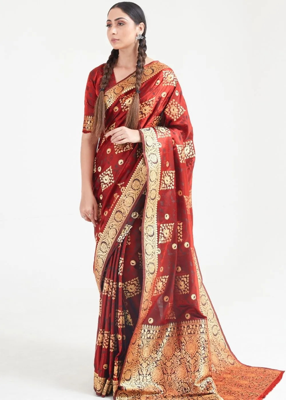 Sangria Red Zari Woven Banarasi Silk Saree